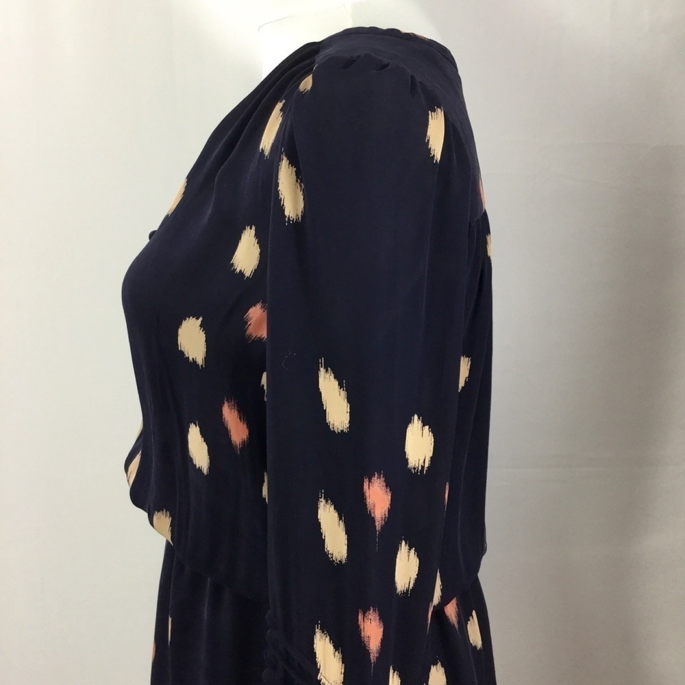 Parker Long Bell Sleeve Button Bodice Silk Navy Mini Dress size Small - Picture 7 of 16
